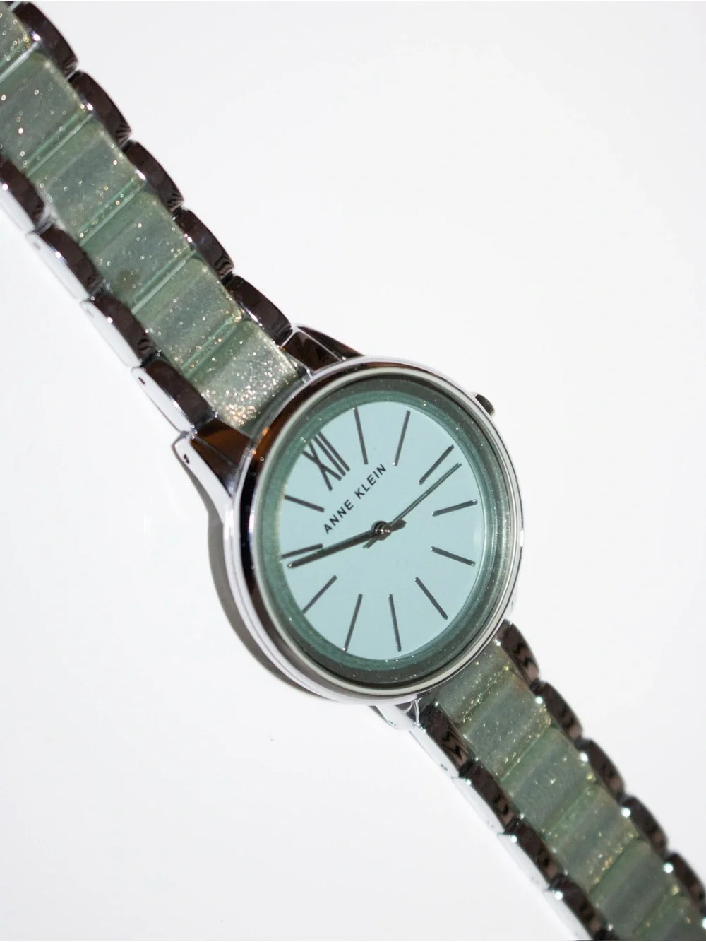 Anne Klein AK/1413 Aqua Blue Glitter Silver-Tone Bracelet Watch
